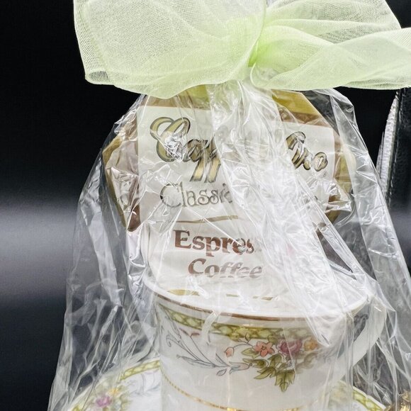 Floral Lattice Coffee Cup and Saucer Gold Trim Gift Set Spoon Espresso Wrapped - Picture 3 of 10